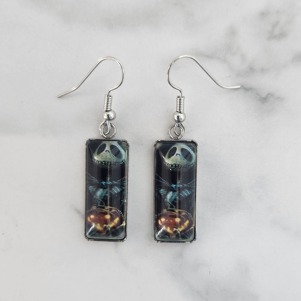 Jack Skellington Halloween Earrings Pumpkin Dangle Nightmare Before Christmas - Picture 2 of 11